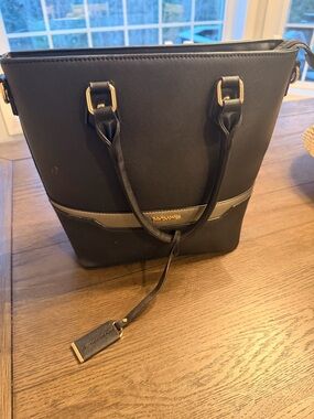 Black Shoulder Tote Bag with Gold Accents